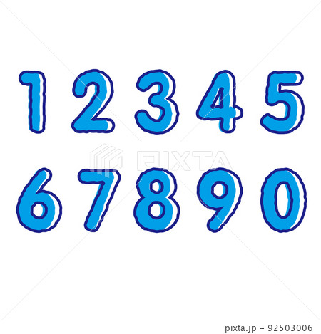 ラフな線と版ズレの数字セット 青色 ラフな線と版ズレの数字セット 青色 92503006