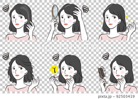 有頭髮問題的女人和有漂亮頭髮的女人套裝插圖 有頭髮問題的女人和有漂亮頭髮的女人套裝插圖 92503419