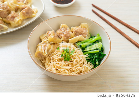 dried egg noodles with pork wonton or pork dumplings without soup 92504378