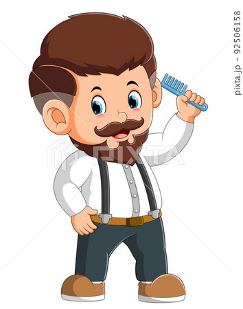 The barber man is holding a comb and ready to cut hair 92506158