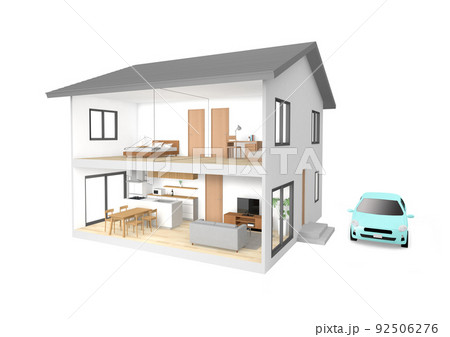 二階建て住宅の斜めから見た断面CGパース 二階建て住宅の斜めから見た断面CGパース 92506276
