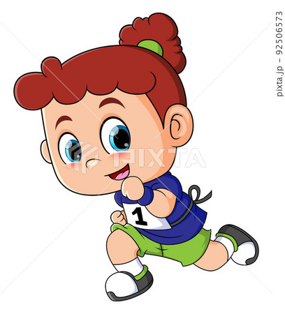 The girl is running so fast for the marathon competition  92506573