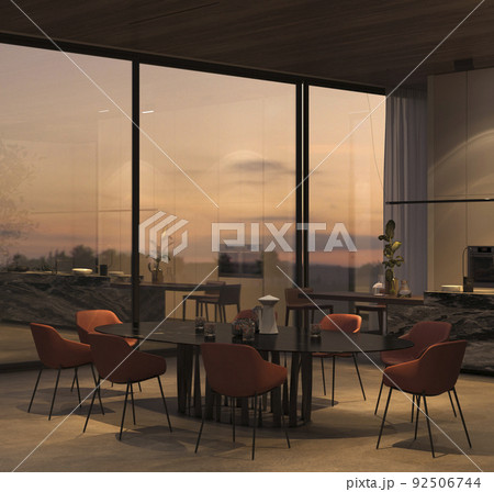Elegant kitchen and dining room with bright...のイラスト素材 [92506744] - PIXTA