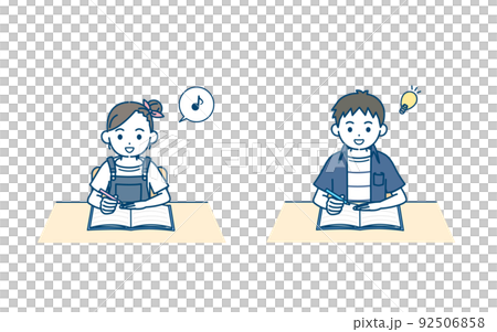 勉強をする子供　男の子　女の子　授業　宿題　学習　楽しい　理解　イラスト 92506858