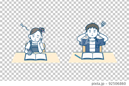 勉強が苦手な子供　男の子　女の子　授業　宿題　つまらない　イラスト 92506860