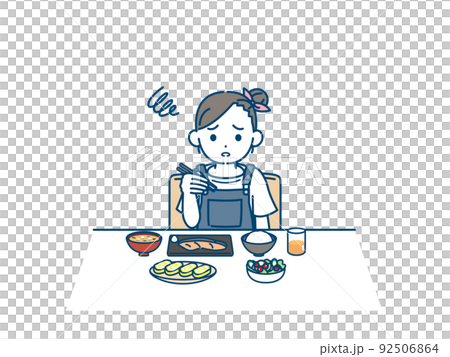Girl with no appetite, children can't eat, likes and dislikes, breakfast illustration 92506864