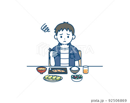 食欲がない　男の子　子供　食べれない　好き嫌い　朝食　イラスト 92506869