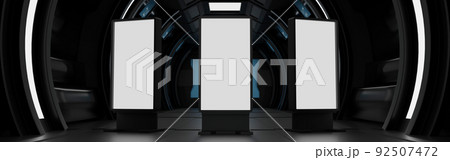 vertical billboard LCD screen in spaceship space station Sci Fi , Banner Website, 3D rendering. 92507472