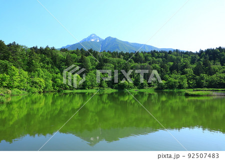 初夏の姫沼　残雪の利尻山 92507483
