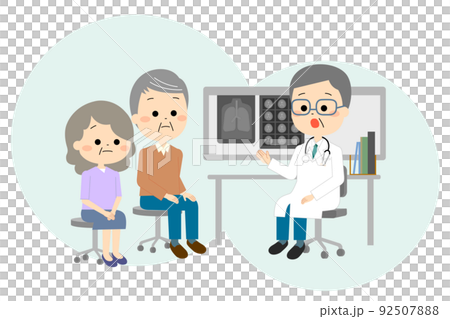 医師からの説明を聞く高齢者夫婦 92507888