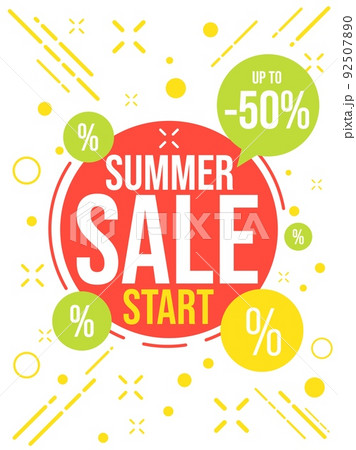 Sale summer start with half price discount. Marketing advertising for retail promotion in social media network vector illustration Sale summer start with half price discount. Marketing advertising for retail promotion in social media network vector illustration 92507890