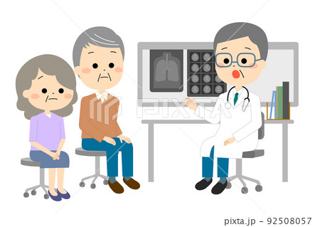 医師からの説明を聞く高齢者夫婦 92508057
