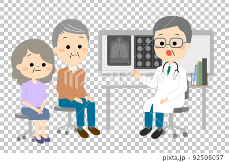 医師からの説明を聞く高齢者夫婦 92508057