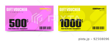 Company special offer, gift voucher or ticket coupon. 1000 and 500 discount monetary reward vector illustration isolated on white background 92508096