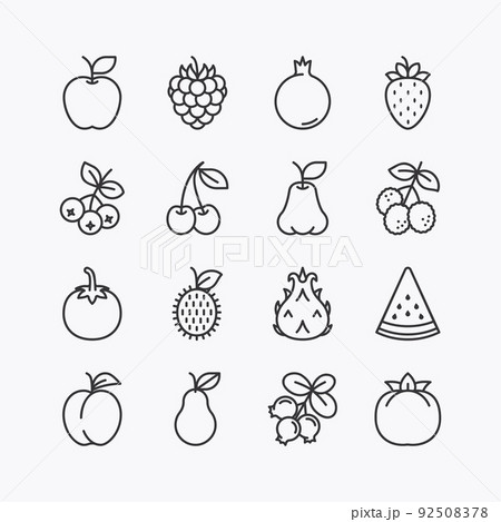 fruits and berries line icons set. on a white background. Vector icon fruits and berries line icons set. on a white background. Vector icon 92508378
