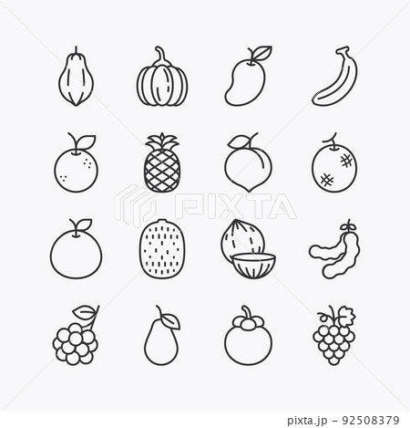 fruits and berries line icons set. on a white background. Vector icon 92508379