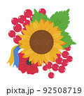 Bouquet with poppy, sunflower and kalyna Ribbon with flag of ukraineVector illustration 92508719