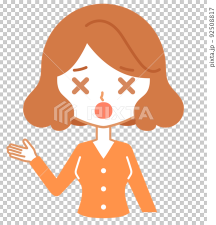右手を上げる女性キャラクターの上半身-目が×になる 右手を上げる女性キャラクターの上半身-目が×になる 92508817