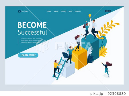 Website Template Landing page Isometric concept young entrepreneurs, start up project, successful business, ladder to success. Easy to edit and customize 92508880