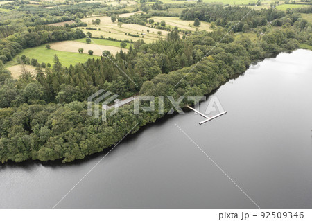 Aerial view of Castle Caldwell jetty in County Fermanagh - Northern Ireland Aerial view of Castle Caldwell jetty in County Fermanagh - Northern Ireland 92509346