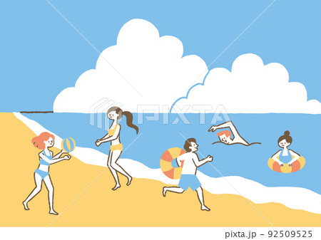 海で泳ぐ人と遊ぶ人たち_色02 92509525