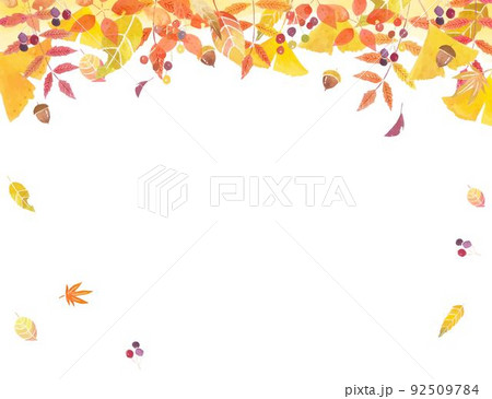 秋の紅葉した葉っぱのオシャレな北欧風ベクターフレーム白バックイラスト素材 秋の紅葉した葉っぱのオシャレな北欧風ベクターフレーム白バックイラスト素材 92509784