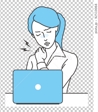 Illustration of a woman in a white shirt with stiff shoulders at desk work Vector Business Woman Laptop Illustration of a woman in a white shirt with stiff shoulders at desk work Vector Business Woman Laptop 92510068