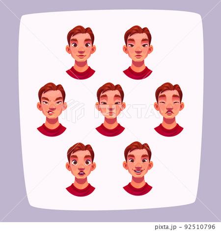 Young man face expressions, cartoon male avatar 92510796