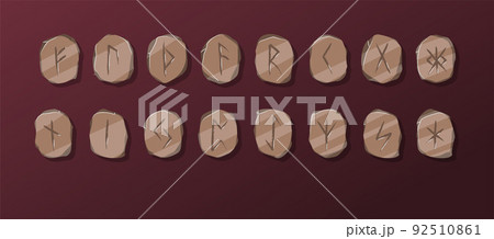 Vector stone runes set. Writing ancient Germans and Scandinavians. Mystical, esoteric, occult, magic symbols. Fortune telling, predicting the future. Isolated. Cartoon illustration Vector stone runes set. Writing ancient Germans and Scandinavians. Mystical, esoteric, occult, magic symbols. Fortune telling, predicting the future. Isolated. Cartoon illustration 92510861