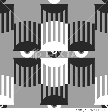 Bauhaus eye black and white seamless pattern. Minimal geometric design of the 20s. Abstract vector template with elements of primitive forms. Bauhaus eye black and white seamless pattern. Minimal geometric design of the 20s. Abstract vector template with elements of primitive forms. 92511057