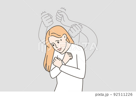 Ghost hands beating scared woman  92511226