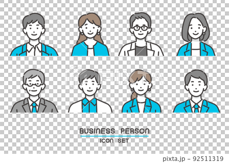 シンプルで使いやすいスーツ姿で働く会社員の顔アイコンのベクターイラスト素材／ビジネス／ビジネスパーソ 92511319