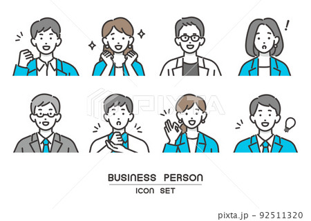 笑顔や驚いたりしている、会社員の顔アイコンのベクターイラスト素材/ビジネス/ビジネスパーソン/人々/ 笑顔や驚いたりしている、会社員の顔アイコンのベクターイラスト素材/ビジネス/ビジネスパーソン/人々/ 92511320