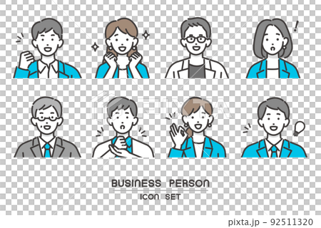 笑顔や驚いたりしている、会社員の顔アイコンのベクターイラスト素材/ビジネス/ビジネスパーソン/人々/ 笑顔や驚いたりしている、会社員の顔アイコンのベクターイラスト素材/ビジネス/ビジネスパーソン/人々/ 92511320
