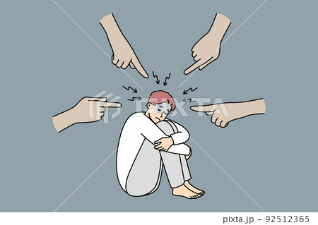 Stressed man distressed with hands pointing  92512365