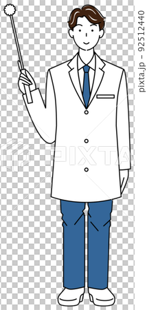 A cute man in a white coat holding a symbol pointer Standing full-body illustration vector A cute man in a white coat holding a symbol pointer Standing full-body illustration vector 92512440
