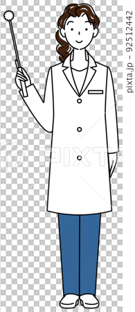 A cute woman in a white coat holding a symbol pointer Standing figure Full body illustration vector 92512442