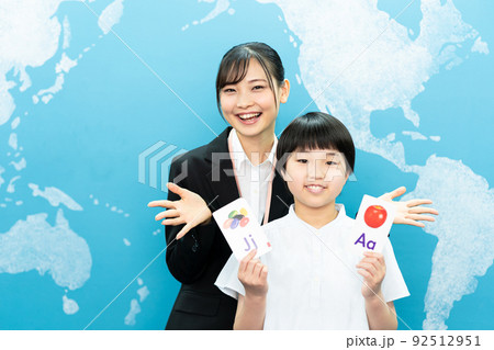 英語教室(ブルーバック、講師、生徒、英語カード 英語教室(ブルーバック、講師、生徒、英語カード 92512951