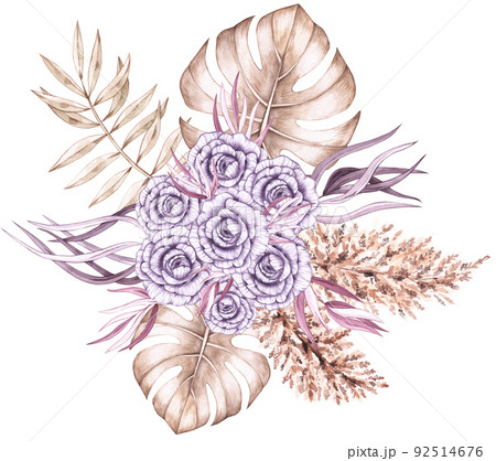 Watercolor wedding boho bouquet of tropical flowers Watercolor wedding boho bouquet of tropical flowers 92514676