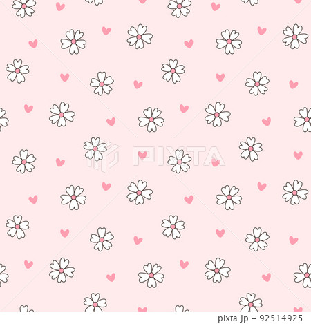 Seamless pattern with small flowers and pink hearts Seamless pattern with small flowers and pink hearts 92514925