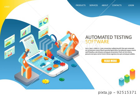 Automated software testing landing page website vector template 92515371