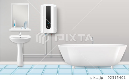 Water heater in home bathroom realistic vectorのイラスト素材 [92515401] - PIXTA