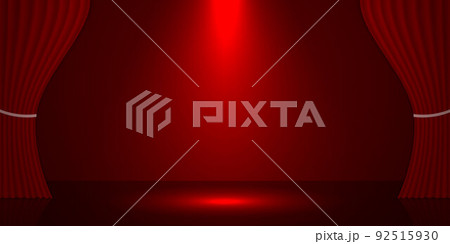 3d realistic scene with red curtain and spotlight. 3d realistic scene with red curtain and spotlight. 92515930
