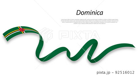 Waving ribbon or banner with flag of Dominica. 92516012