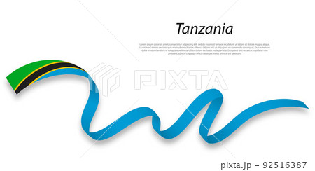 Waving ribbon or banner with flag of Tanzania. 92516387