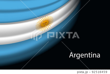 Wave flag of Argentina on dark background. 92516459