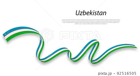 Waving ribbon or banner with flag of Uzbekistan. 92516505