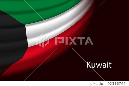 Wave flag of Kuwait on dark background. Banner or ribbon vector 92516763