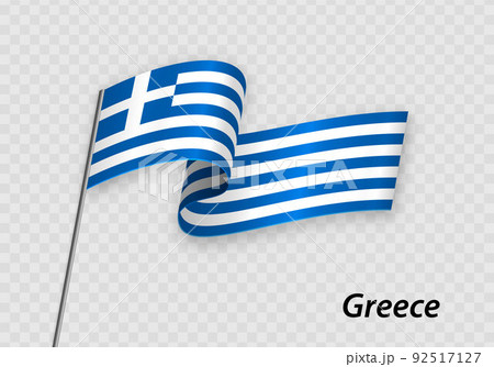 Waving flag of Greece on flagpole. Template for independence day 92517127