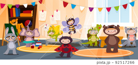 Children activity in carnival animal costumes in kindergarten Children activity in carnival animal costumes in kindergarten 92517266